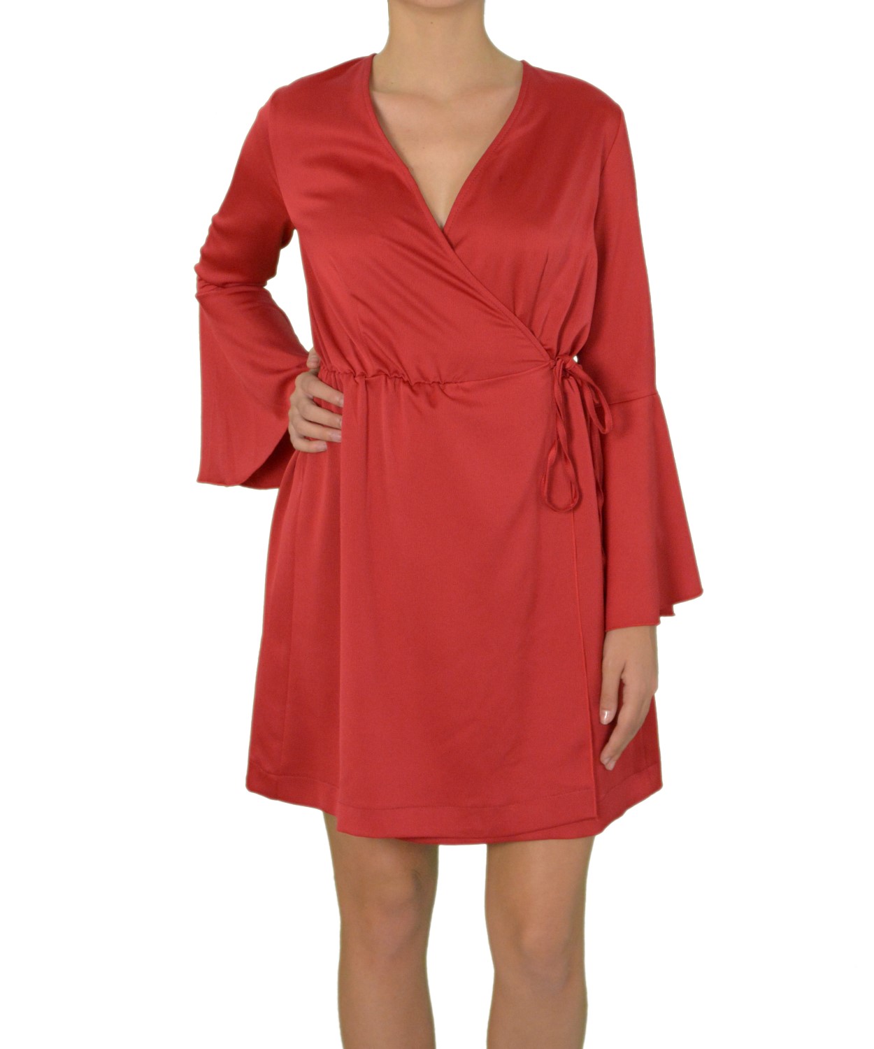 Γυναικείο φόρεμα ντραπέ με καμπάνα στο μανίκι κόκκινο 8112199